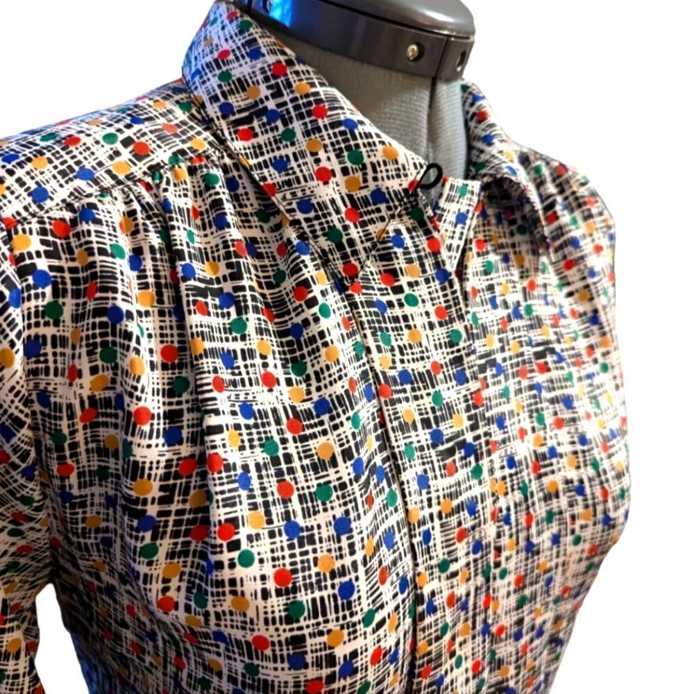 Women's vintage abstract print rainbow polka dot shirt size‎ 4